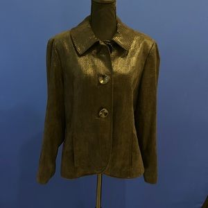 NWT 600 West Black Metallic Glen Plaid Jacket w/Pleat Detail back/arms Size 14